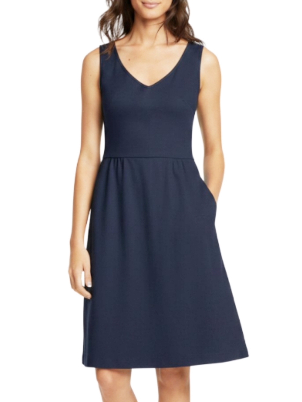 Boden Sarah Ponte Fit & Flare Dress Size 8 Navy Blue Sleeveless Quiet Luxury